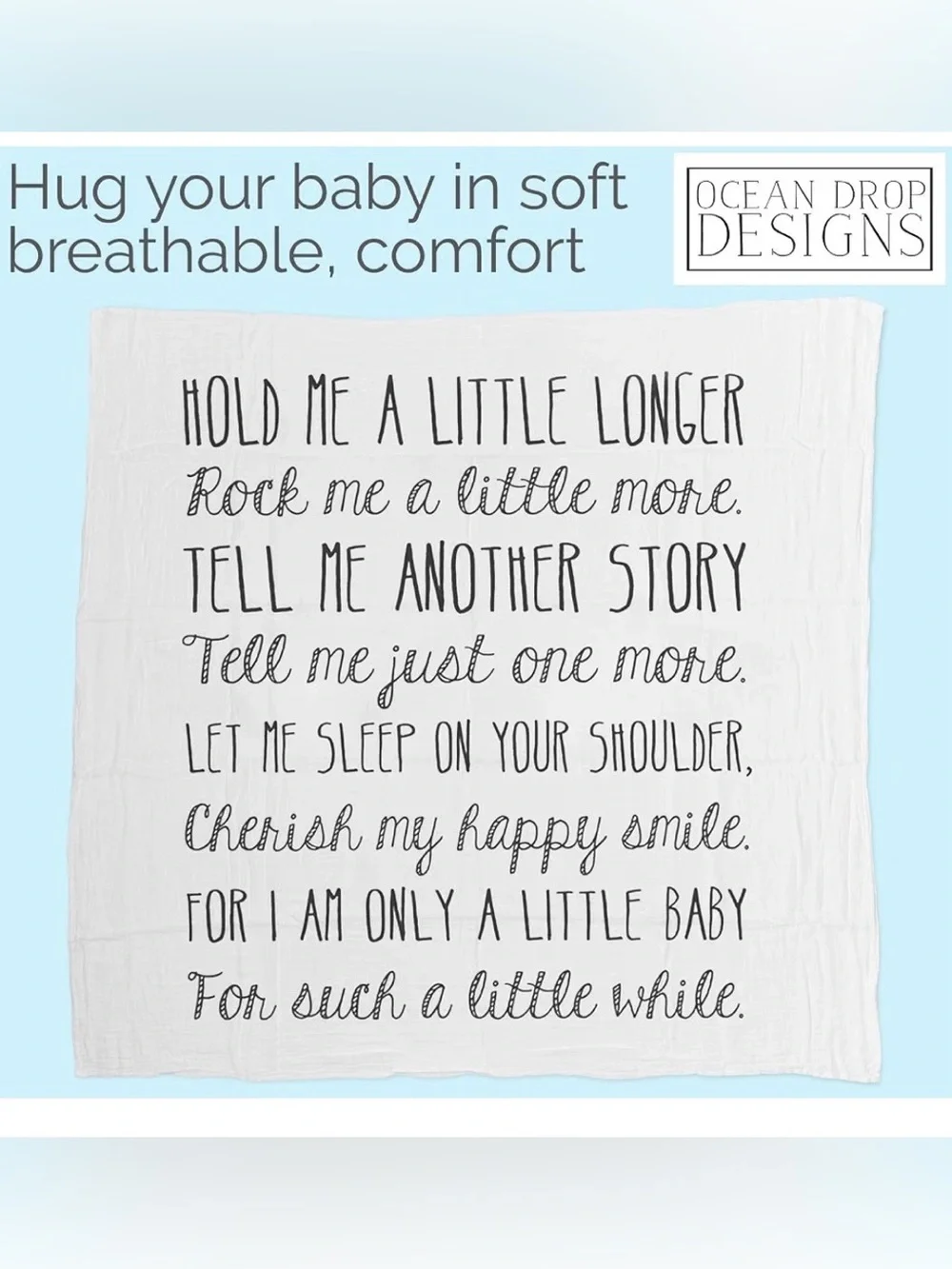 100% Cotton Muslin White Baby Quote Swaddle Blanket 47”x47”